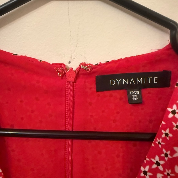 Dynamite Red Floral Faux Wrap Dress with Ruffled Hem - Picture 3 of 5